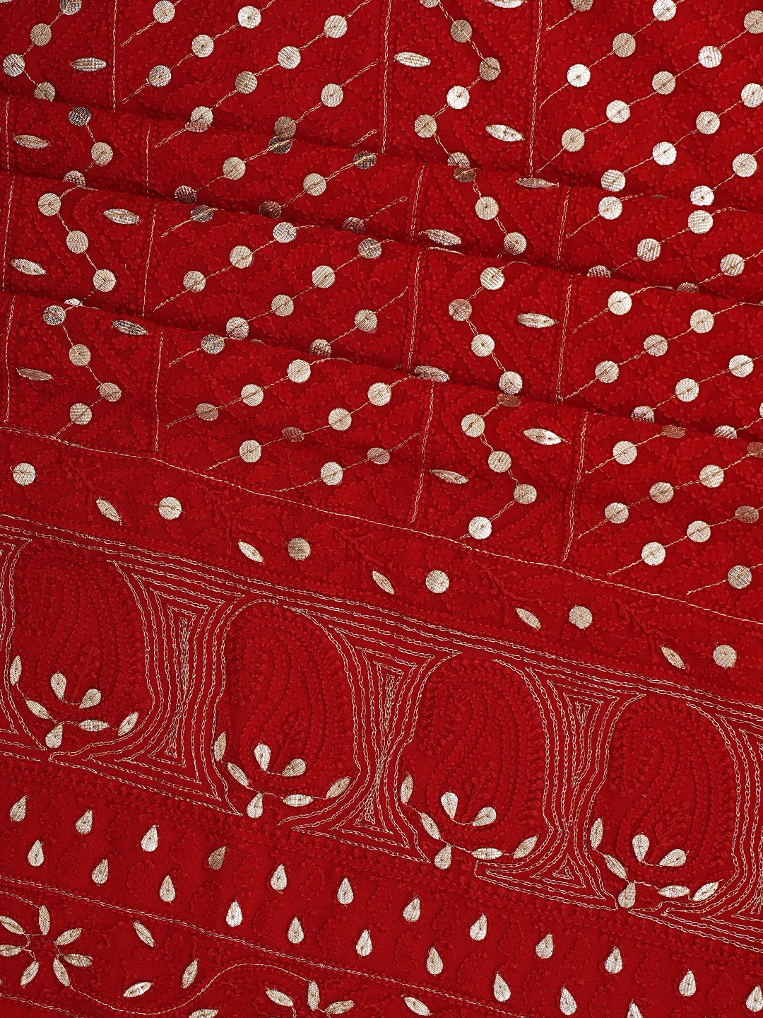 Ada Hand Embroidered Red Viscose Georgette Lucknowi Chikankari Unstitched Kurta Dupatta Set With Gota Patti Work 01A893419