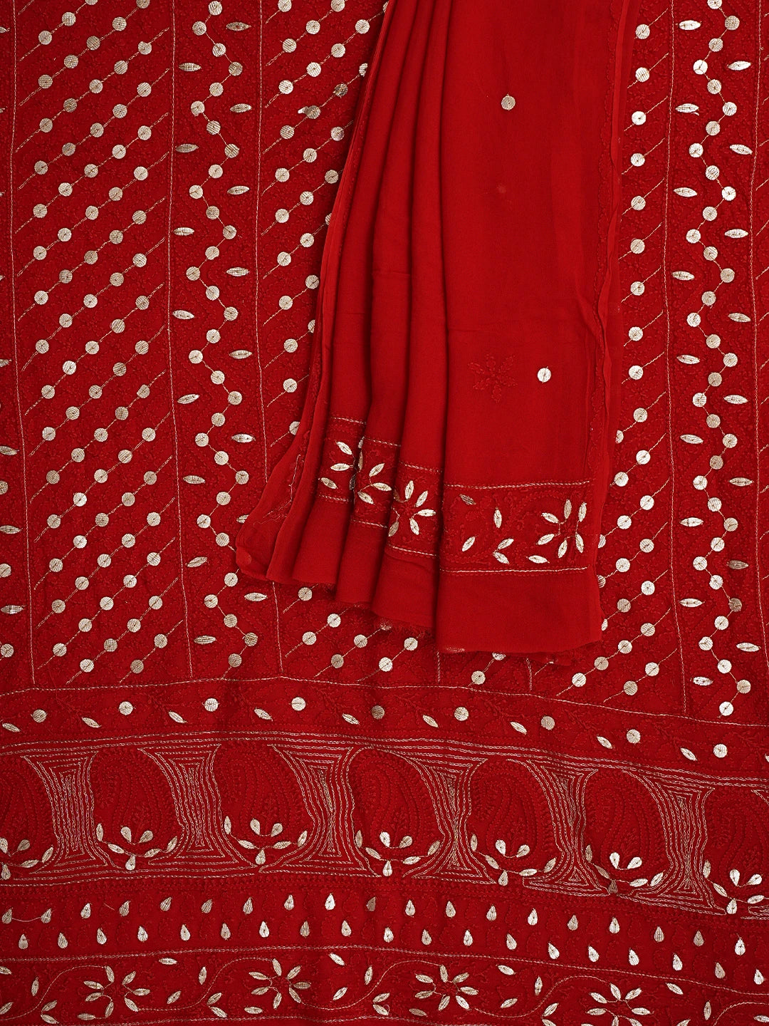 Ada Hand Embroidered Red Viscose Georgette Lucknowi Chikankari Unstitched Kurta Dupatta Set With Gota Patti Work 01A893419