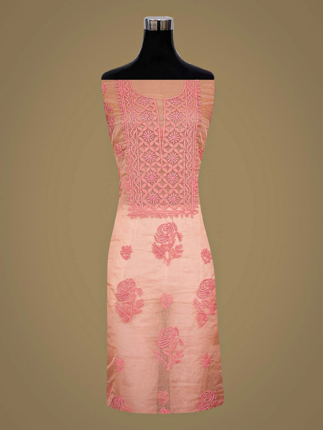 Ada Hand Embroidered Peach Organza Lucknowi Chikankari Unstitched Kurta Dupatta Set 01A907771