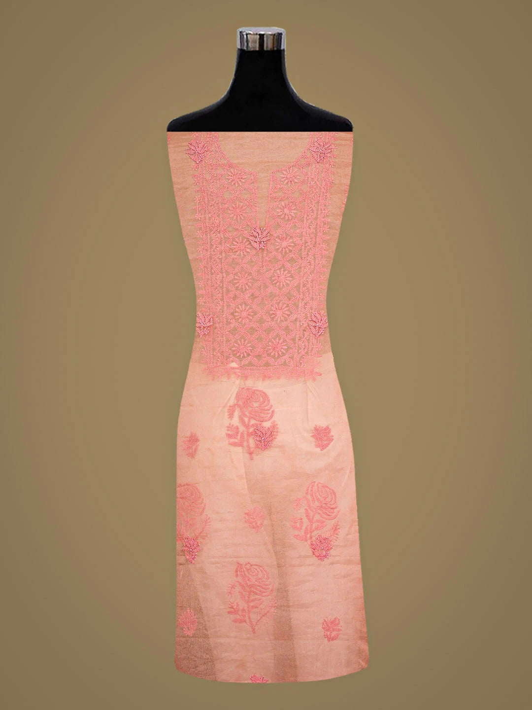 Ada Hand Embroidered Peach Organza Lucknowi Chikankari Unstitched Kurta Dupatta Set 01A907771