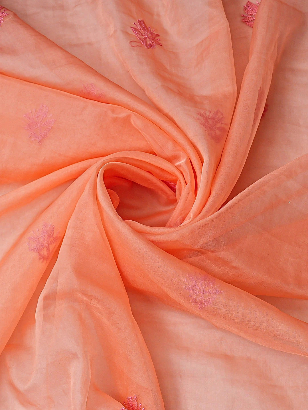 Ada Hand Embroidered Peach Organza Lucknowi Chikankari Unstitched Kurta Dupatta Set 01A907771