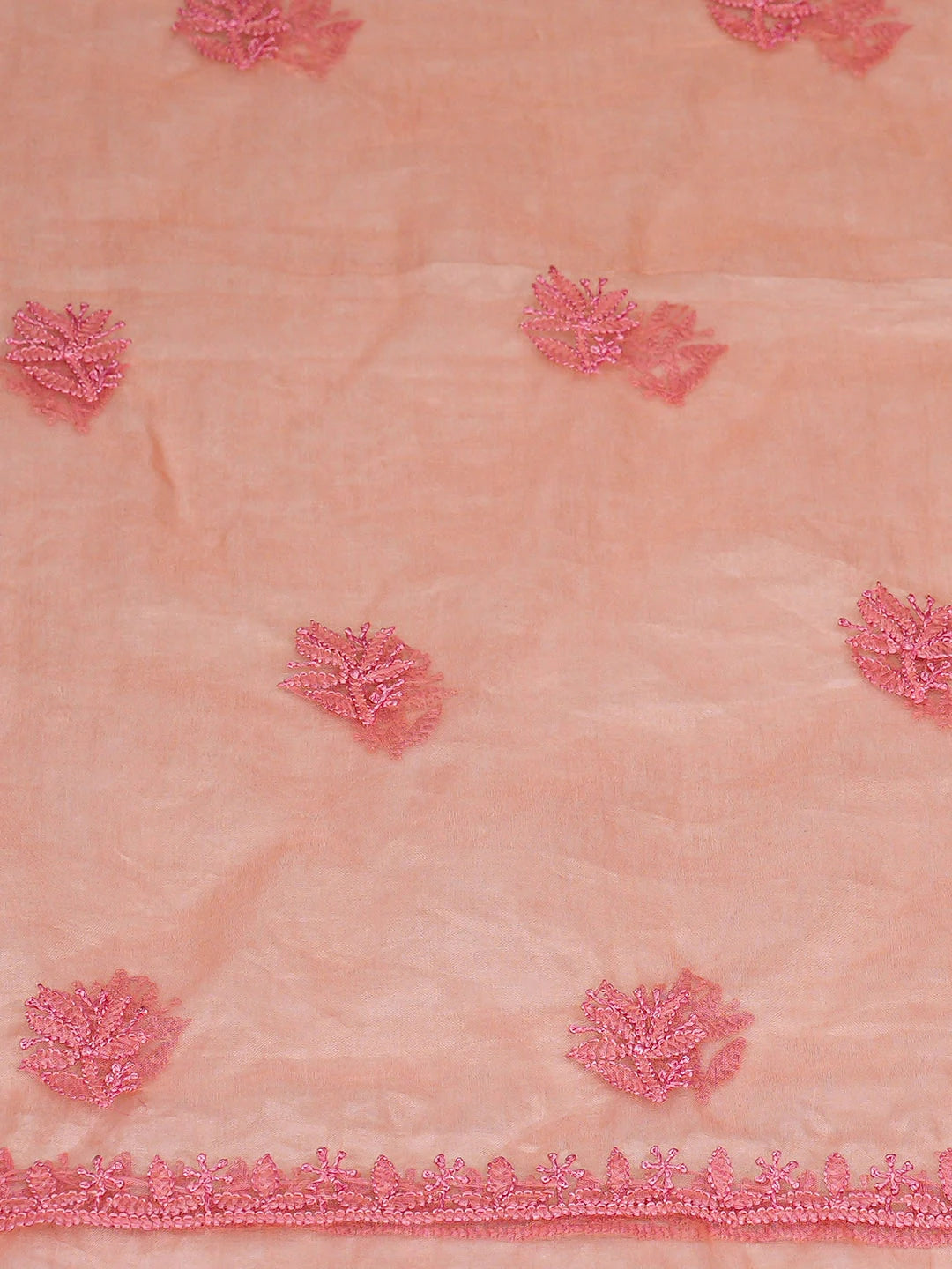 Ada Hand Embroidered Peach Organza Lucknowi Chikankari Unstitched Kurta Dupatta Set 01A907771