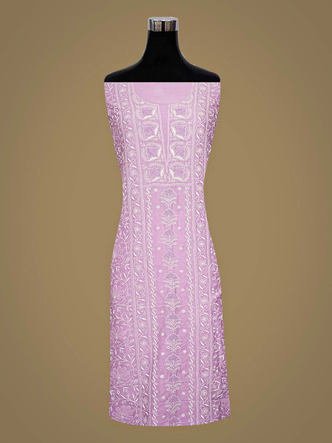 Ada Hand Embroidered Mauve Chanderi Lucknowi Chikankari Unstitched Kurta Dupatta Set 01A923335