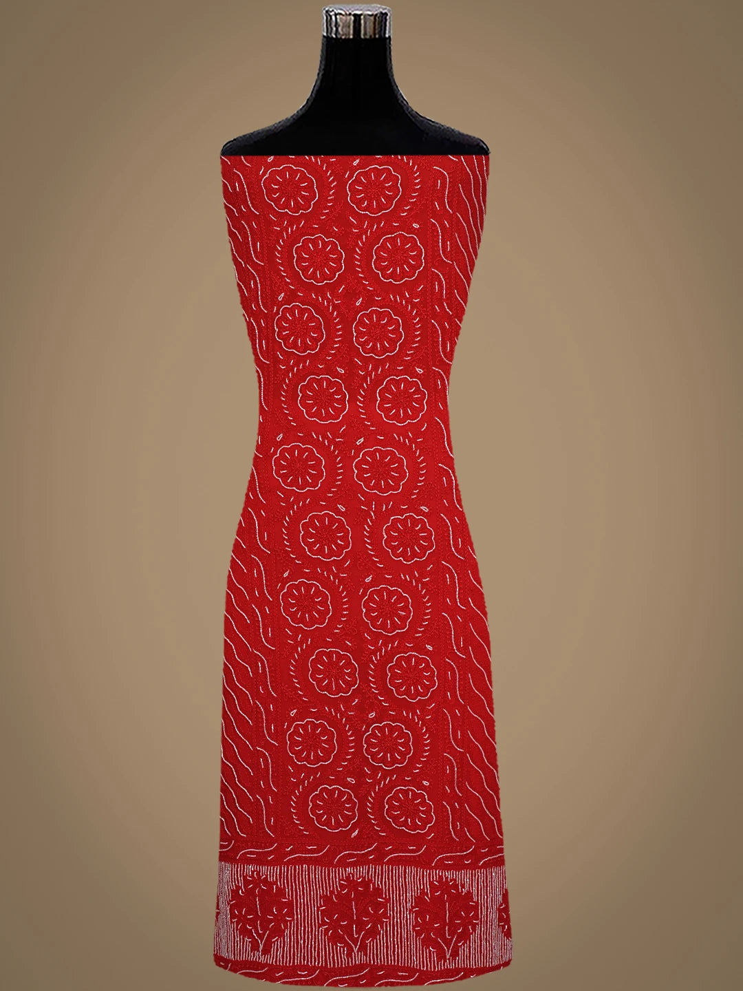 Ada Hand Embroidered Red Viscose Georgette Lucknowi Chikankari Unstitched Kurta Dupatta Set With Cutdana Work 01A850900