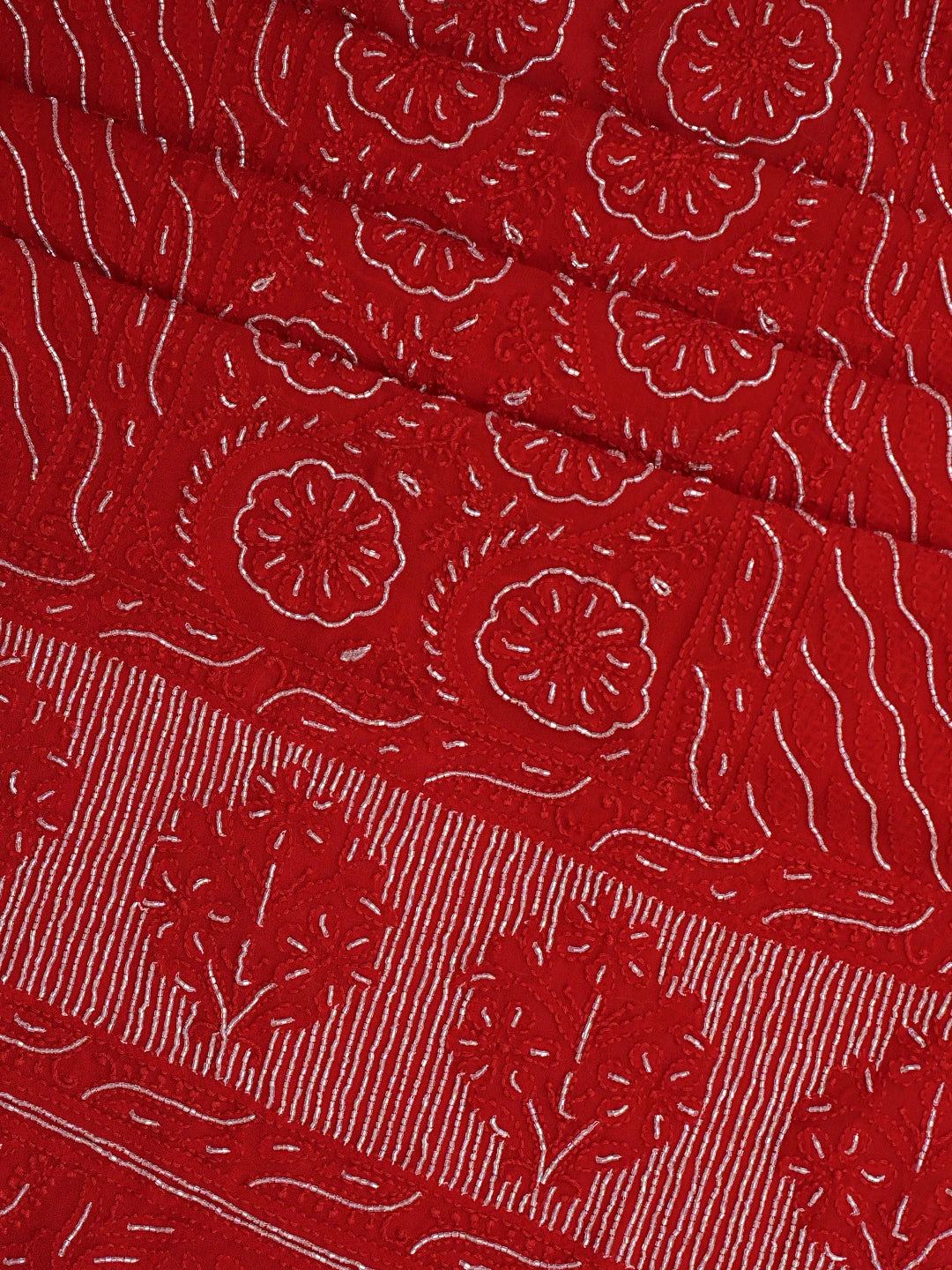 Ada Hand Embroidered Red Viscose Georgette Lucknowi Chikankari Unstitched Kurta Dupatta Set With Cutdana Work 01A850900