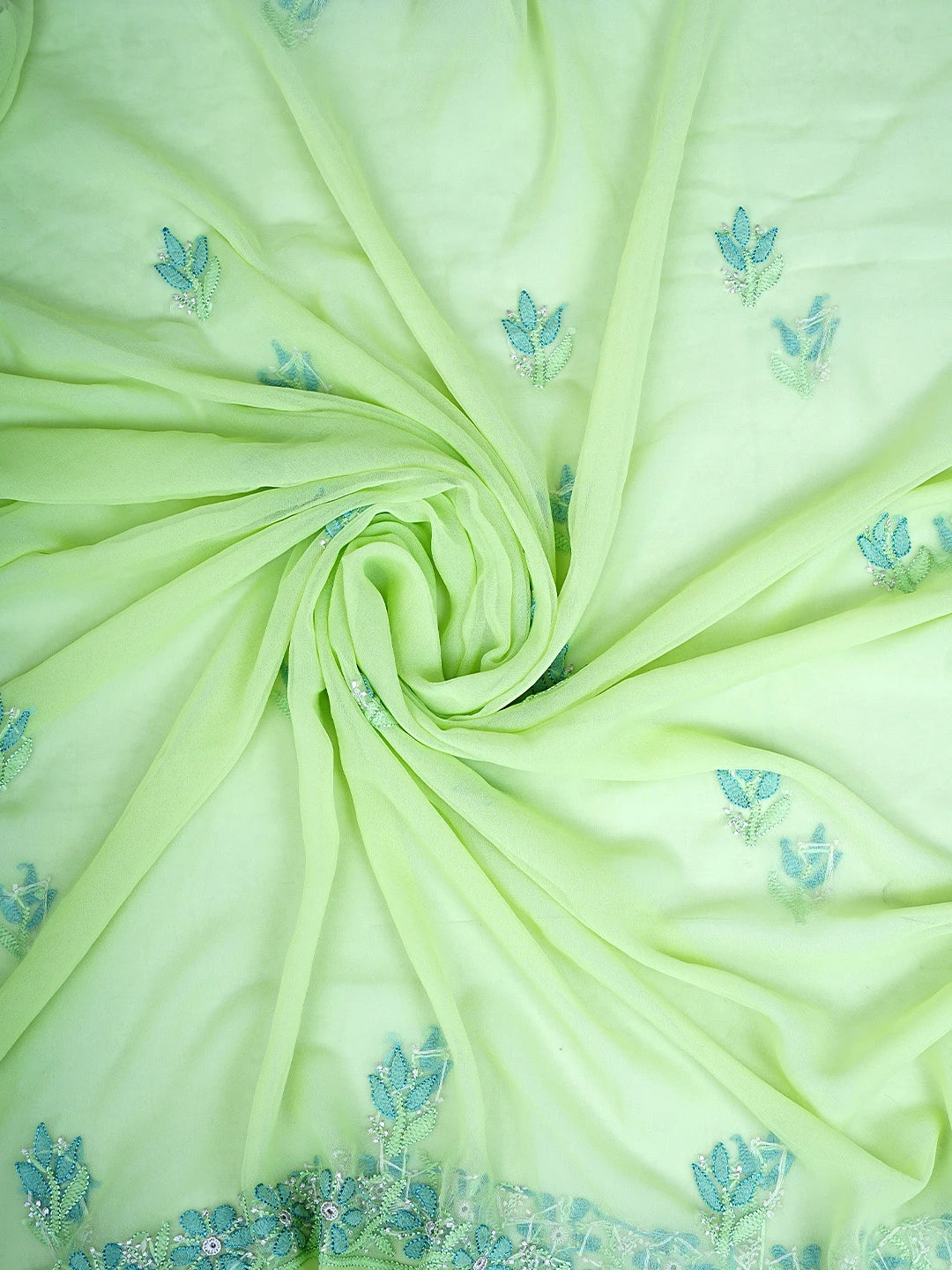 Ada Hand Embroidered Lime Green Georgette Lucknowi Chikankari Unstitched Suit Piece 01A931592