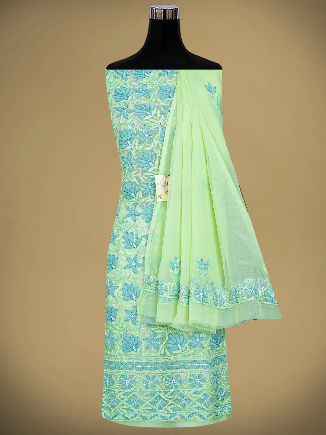 Ada Hand Embroidered Lime Green Georgette Lucknowi Chikankari Unstitched Suit Piece 01A931592