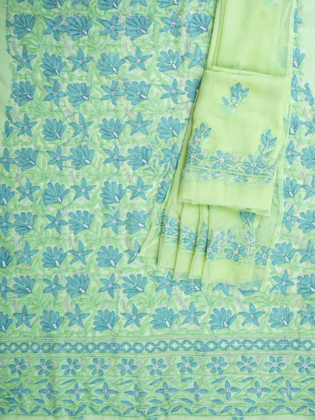 Ada Hand Embroidered Lime Green Georgette Lucknowi Chikankari Unstitched Suit Piece 01A931592