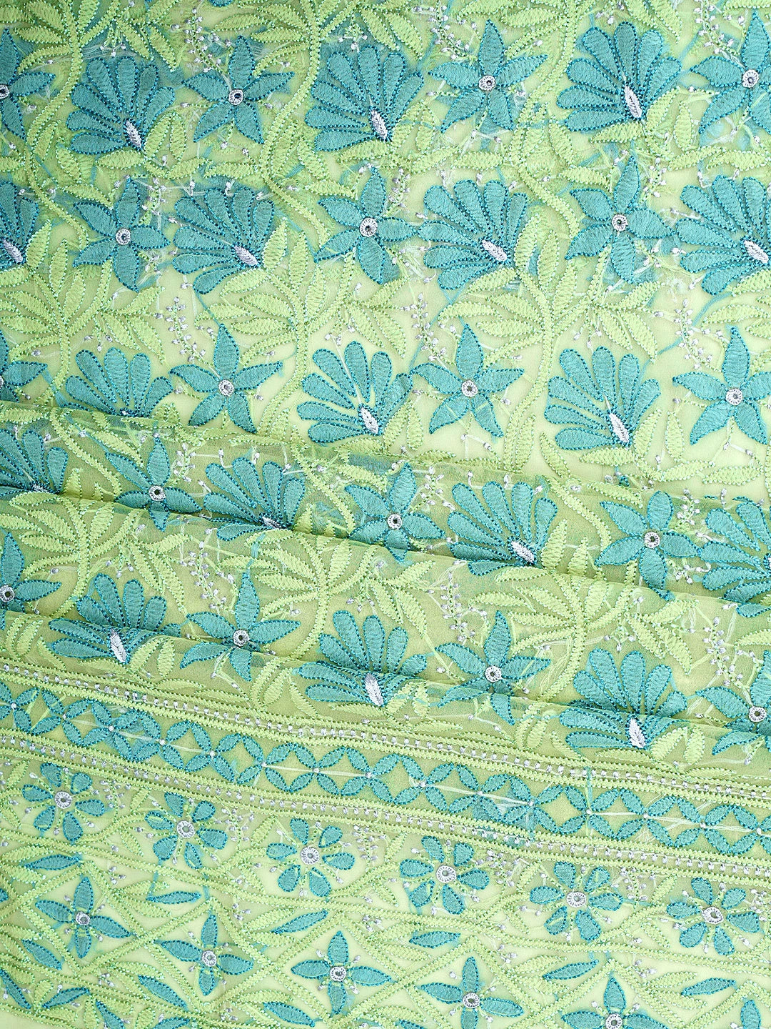 Ada Hand Embroidered Lime Green Georgette Lucknowi Chikankari Unstitched Suit Piece 01A931592