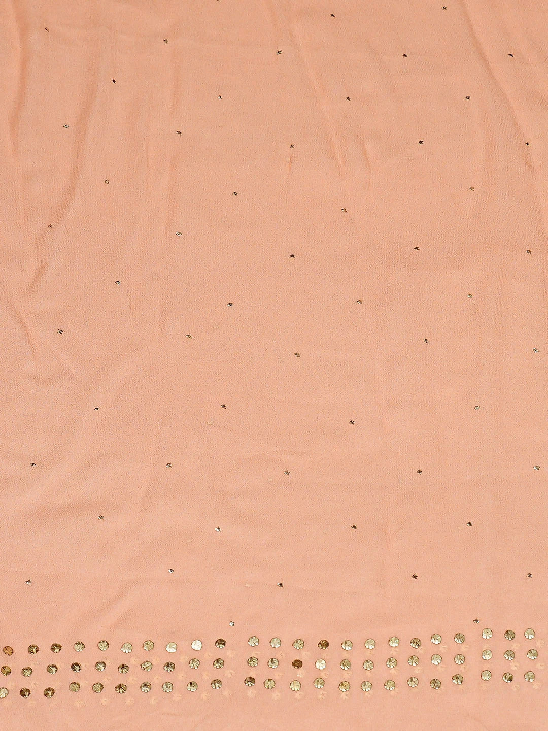 Ada Hand Embroidered Peach Viscose Georgette Unstitched Kurta Dupatta Set With Muqaish/Mukaish Work 01A911276
