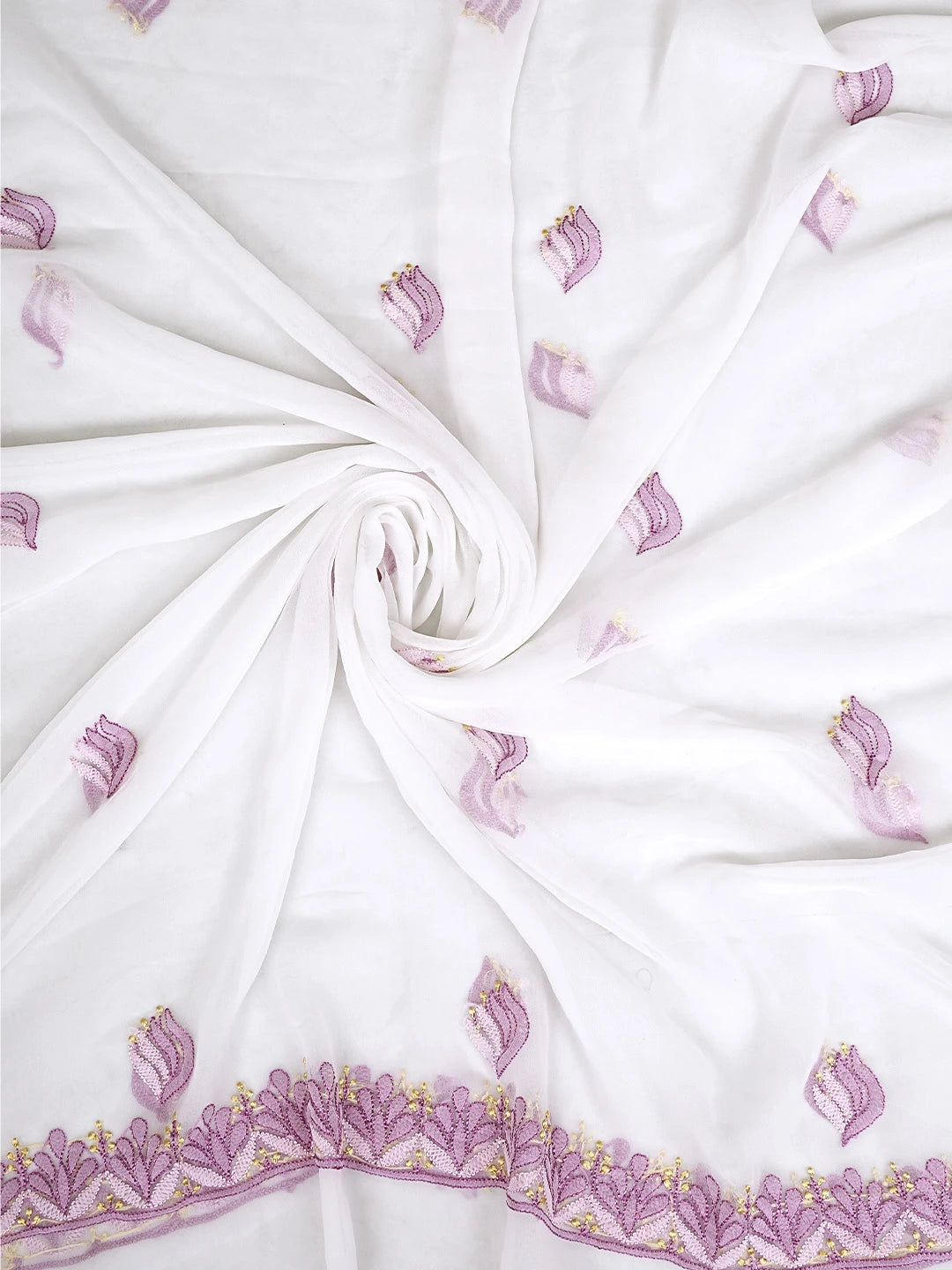 Ada Hand Embroidered White Parchment Faux Georgette Lucknowi Chikankari Unstitched Suit Piece 01A931601