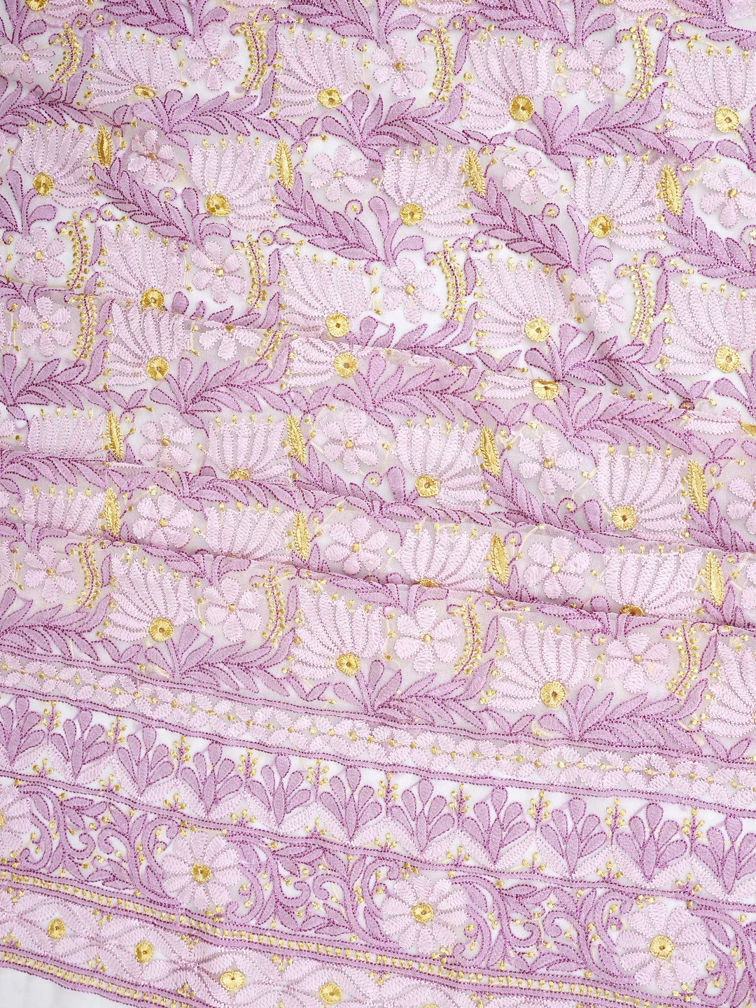 Ada Hand Embroidered White Parchment Faux Georgette Lucknowi Chikankari Unstitched Suit Piece 01A931601