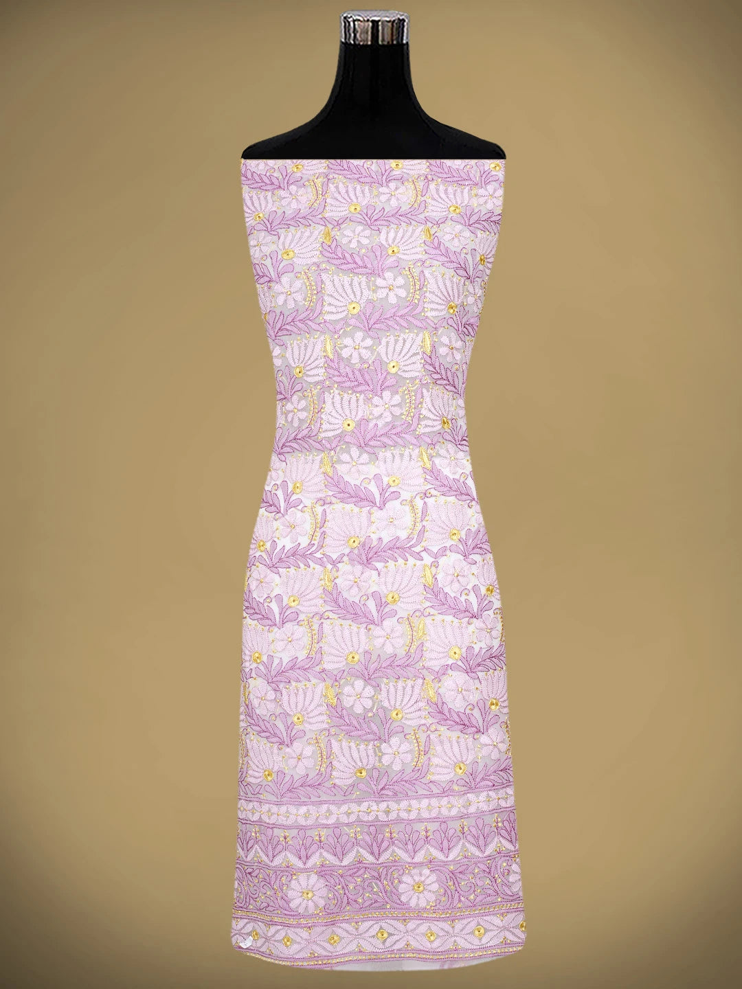 Ada Hand Embroidered White Parchment Faux Georgette Lucknowi Chikankari Unstitched Suit Piece 01A931601