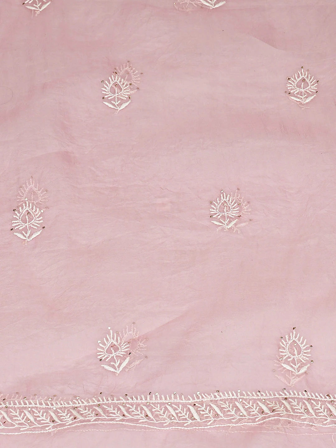 Ada Hand Embroidered Pink Organza Lucknowi Chikankari Unstitched Kurta Dupatta Set With Muqaish/Mukaish Work 01A919855