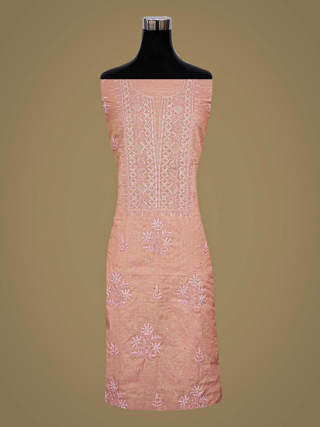 Ada Hand Embroidered Dusty Peach Tissue Lucknowi Chikankari Unstitched Kurta Dupatta Set With Cutdana Work 01A773136