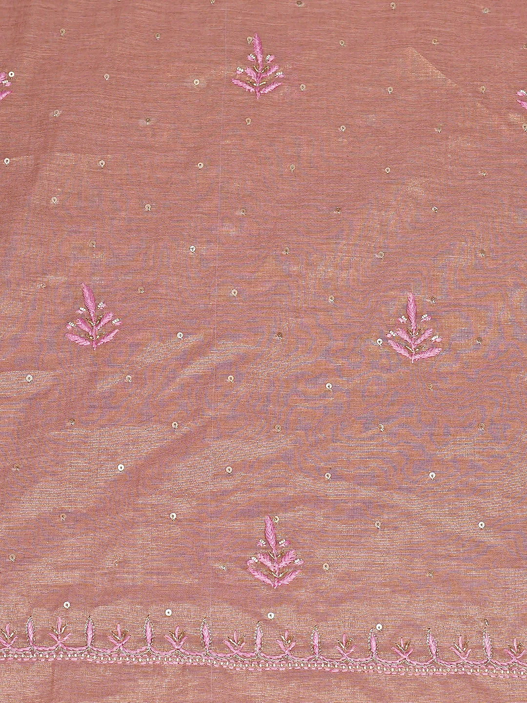 Ada Hand Embroidered Dusty Peach Tissue Lucknowi Chikankari Unstitched Kurta Dupatta Set With Cutdana Work 01A773136