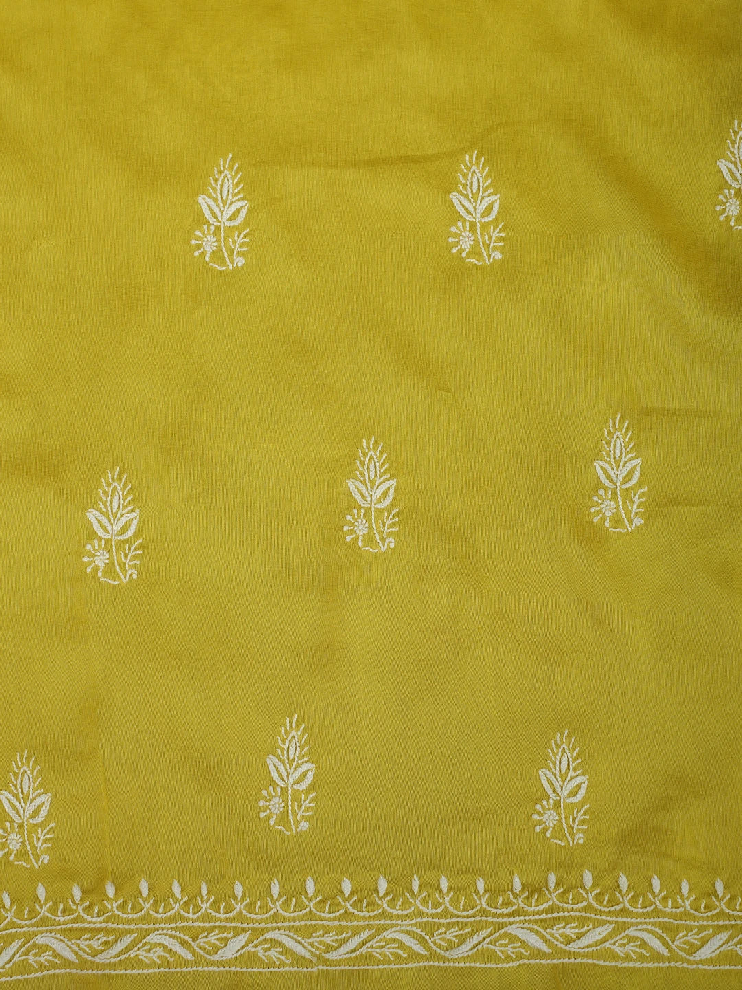 Ada Hand Embroidered Mehandi Green Chanderi Lucknowi Chikankari Unstitched Kurta Dupatta Set 01A932544