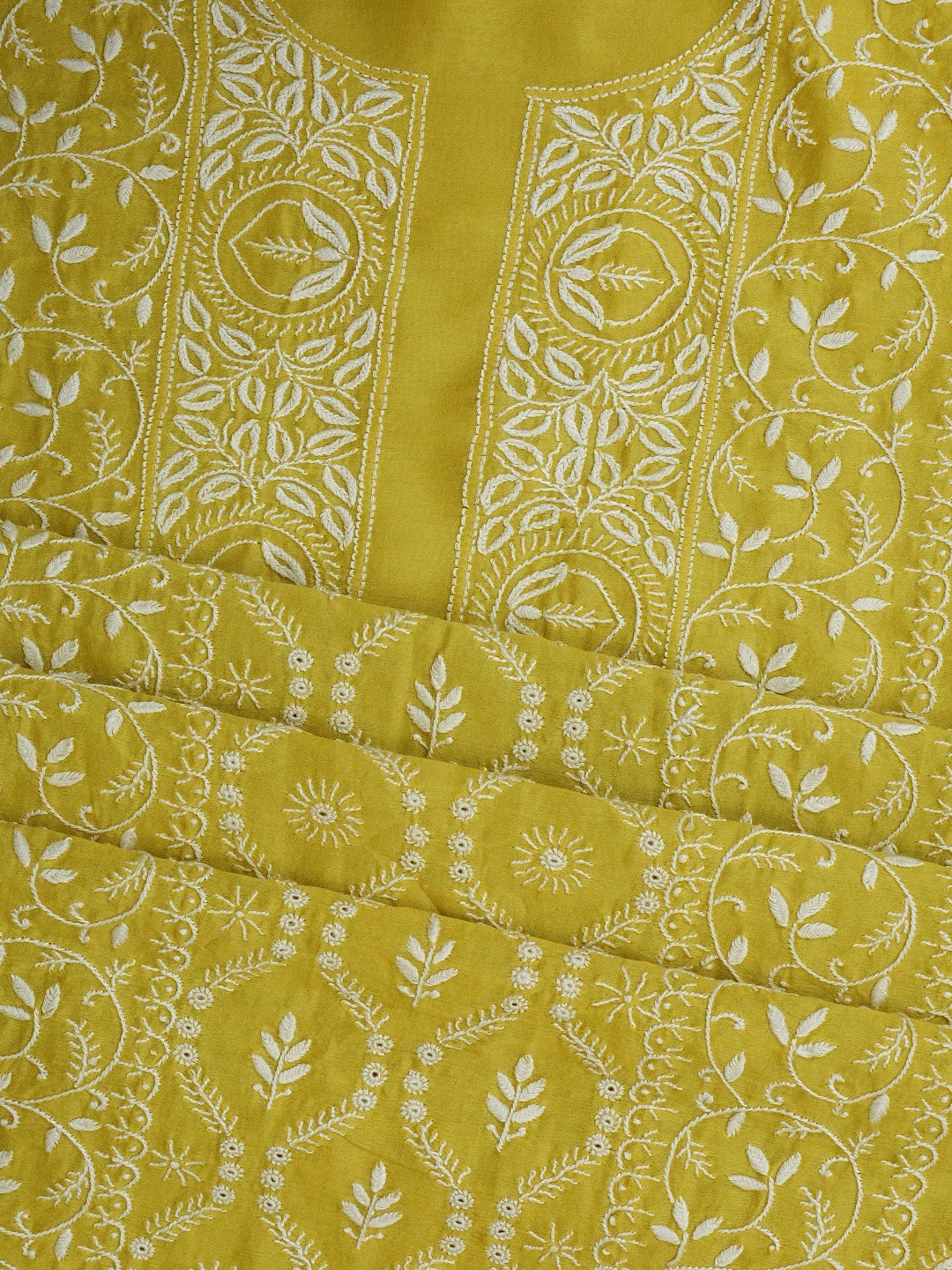 Ada Hand Embroidered Mehandi Green Chanderi Lucknowi Chikankari Unstitched Kurta Dupatta Set 01A932544