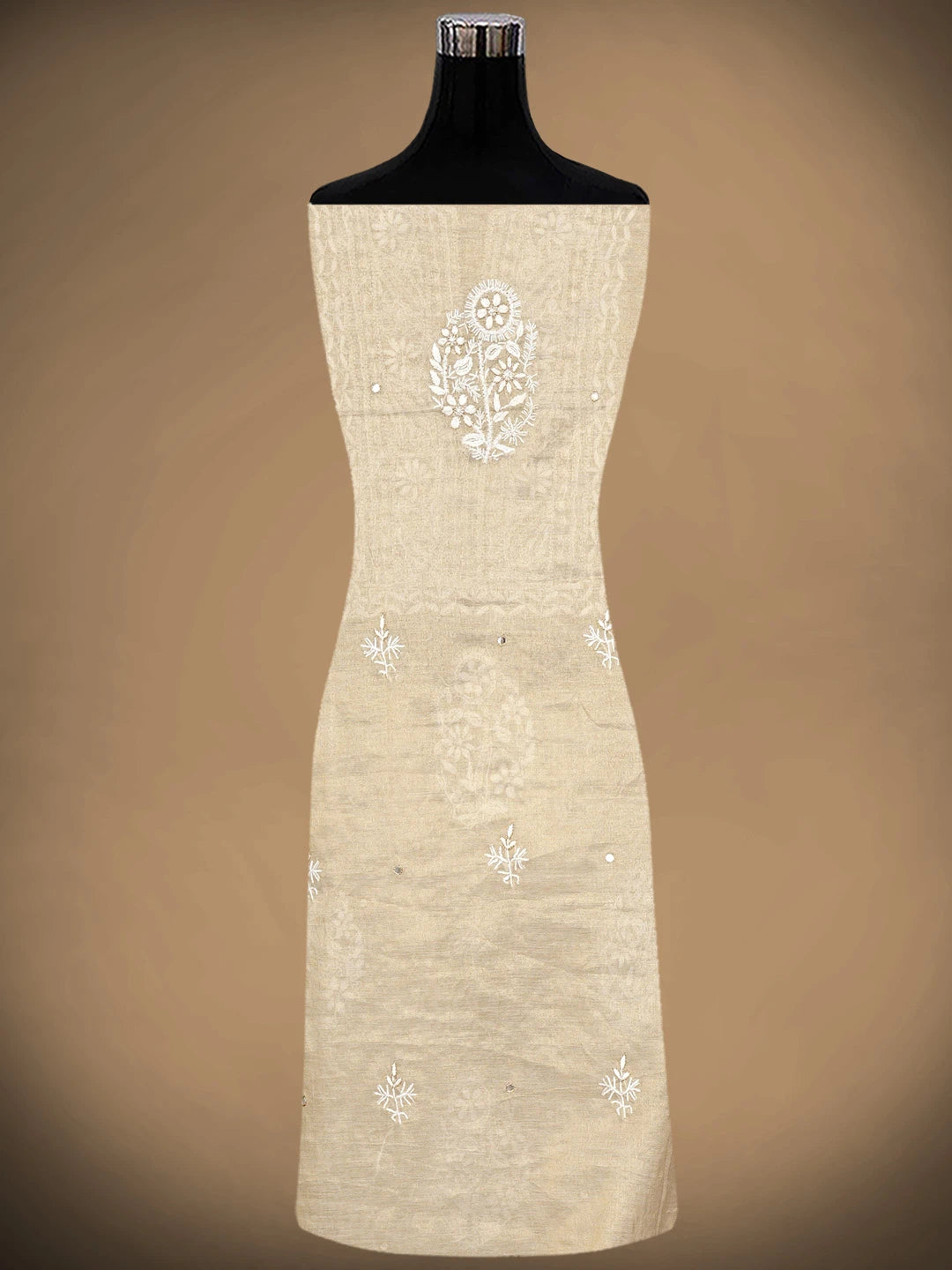 Ada Hand Embroidered Fawn Tissue Lucknowi Chikankari Unstitched Kurta Dupatta Set With Cutdana Work 01A932009