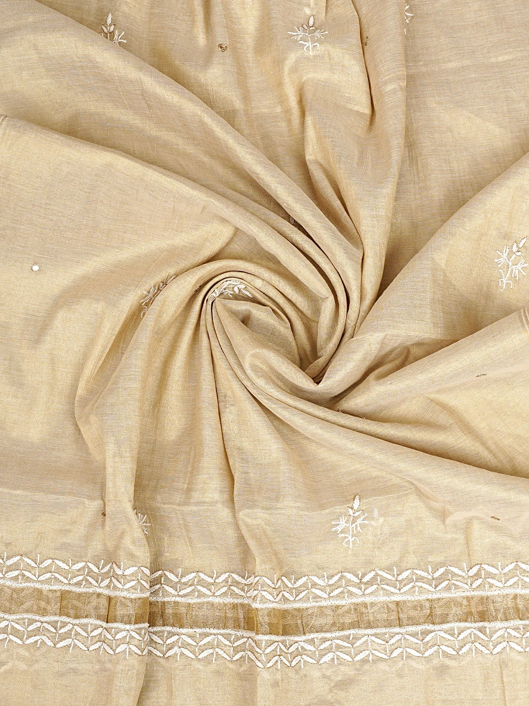 Ada Hand Embroidered Fawn Tissue Lucknowi Chikankari Unstitched Kurta Dupatta Set With Cutdana Work 01A932009