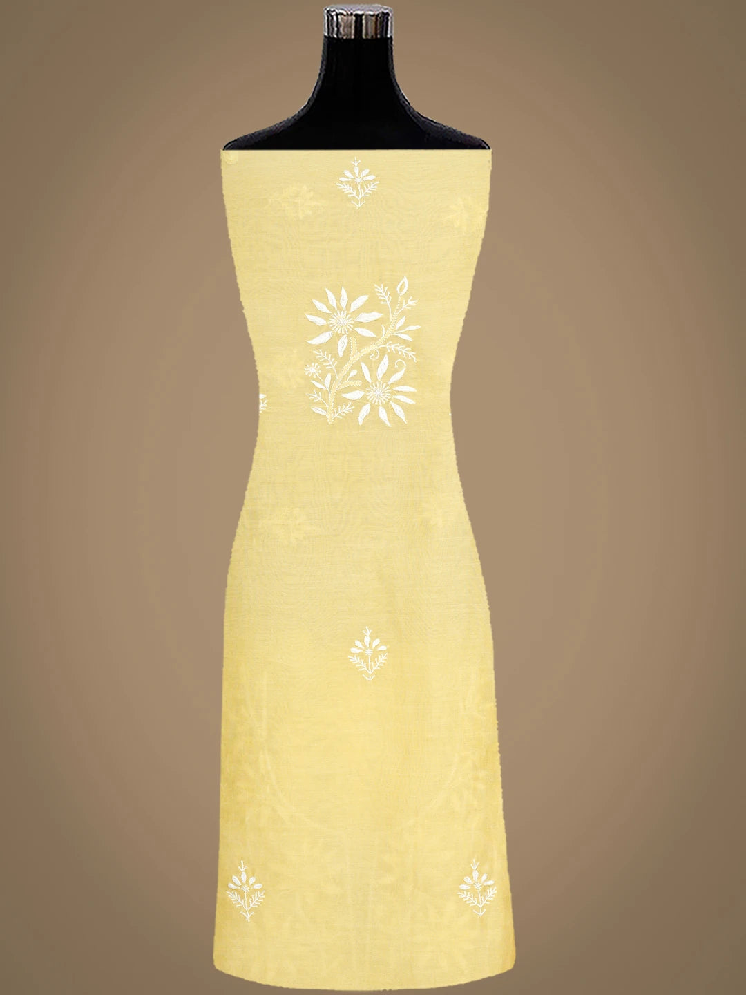 Ada Hand Embroidered Lemon Chanderi Lucknowi Chikankari Unstitched Kurta Dupatta Set 01A932531