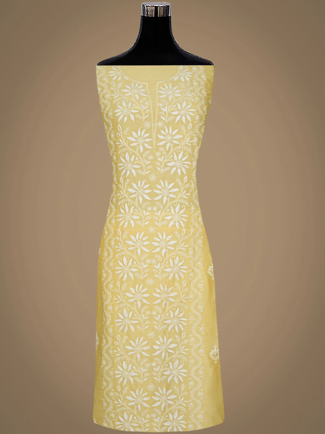 Ada Hand Embroidered Lemon Chanderi Lucknowi Chikankari Unstitched Kurta Dupatta Set 01A932531