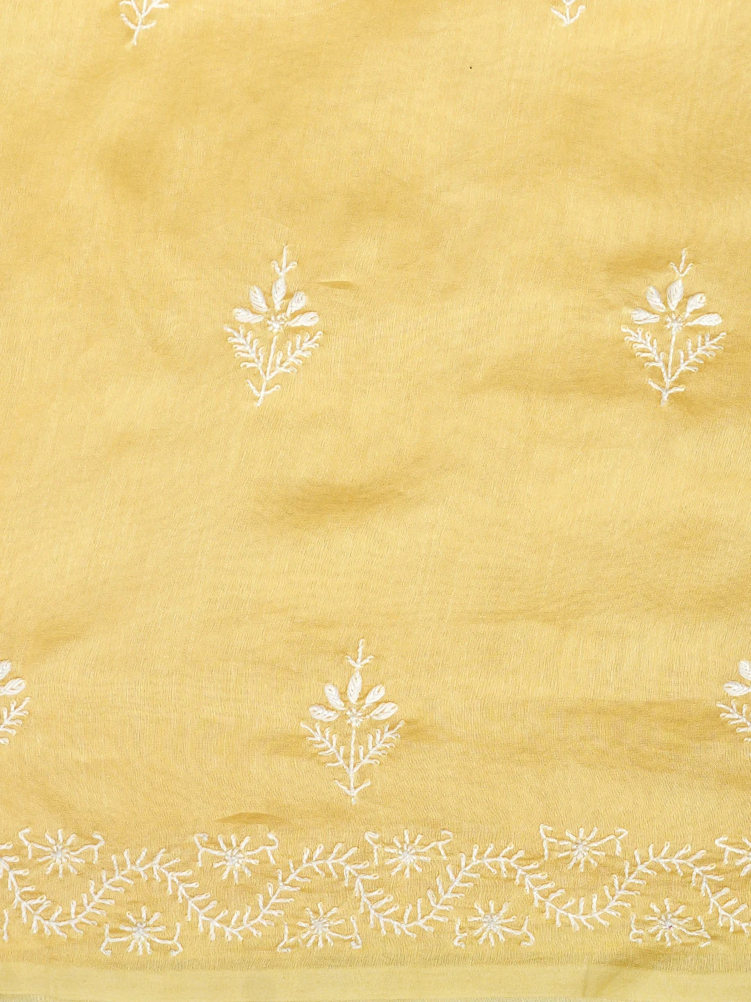 Ada Hand Embroidered Lemon Chanderi Lucknowi Chikankari Unstitched Kurta Dupatta Set 01A932531