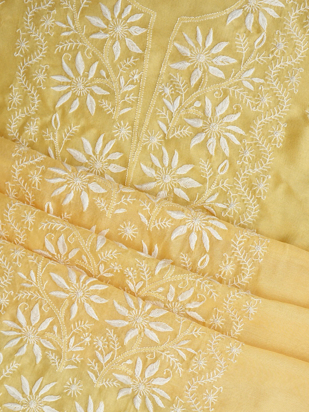 Ada Hand Embroidered Lemon Chanderi Lucknowi Chikankari Unstitched Kurta Dupatta Set 01A932531
