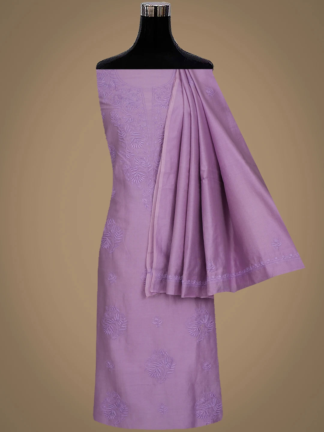 Ada Hand Embroidered Mauve Chanderi Lucknowi Chikankari Kurta Dupatta Set 01A932535