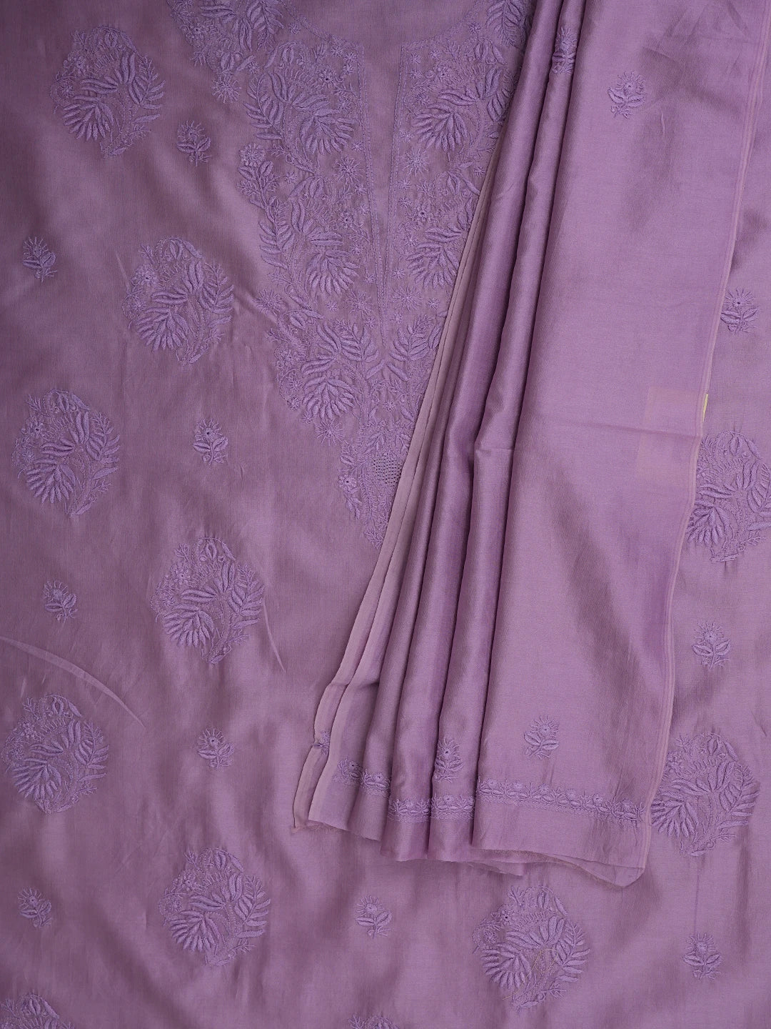 Ada Hand Embroidered Mauve Chanderi Lucknowi Chikankari Kurta Dupatta Set 01A932535