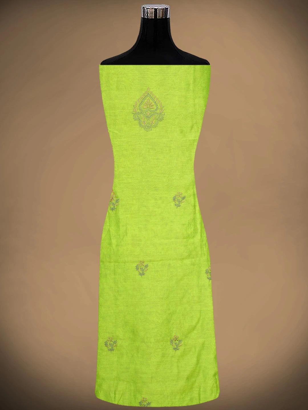 Ada Hand Embroidered Yellow Green Chanderi Lucknowi Chikankari Unstitched Kurta Dupatta Set 01A907753
