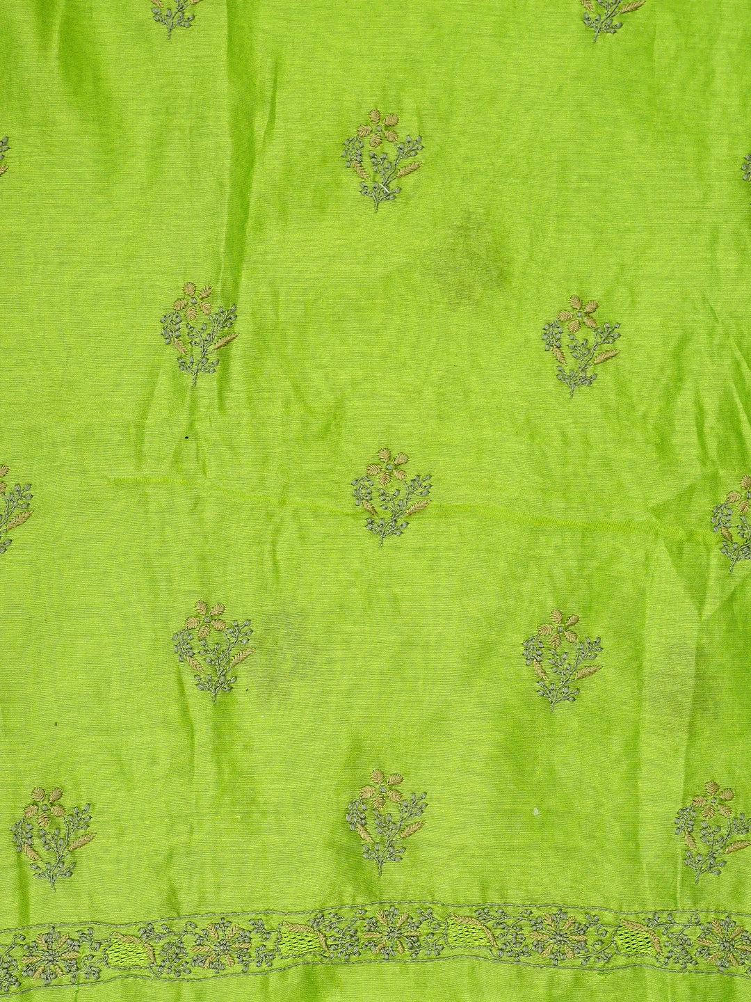 Ada Hand Embroidered Yellow Green Chanderi Lucknowi Chikankari Unstitched Kurta Dupatta Set 01A907753