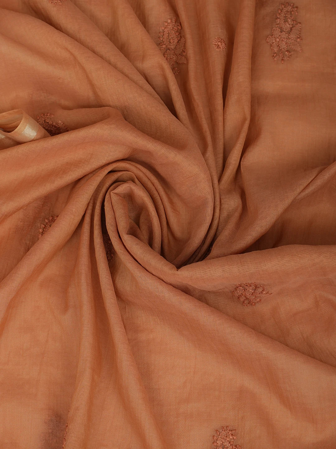 Ada Hand Embroidered Cinnamon brown Chanderi Lucknowi Chikankari Unstitched Kurta Dupatta Set 01A890064