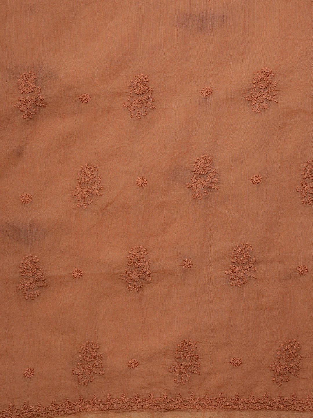 Ada Hand Embroidered Cinnamon brown Chanderi Lucknowi Chikankari Unstitched Kurta Dupatta Set 01A890064