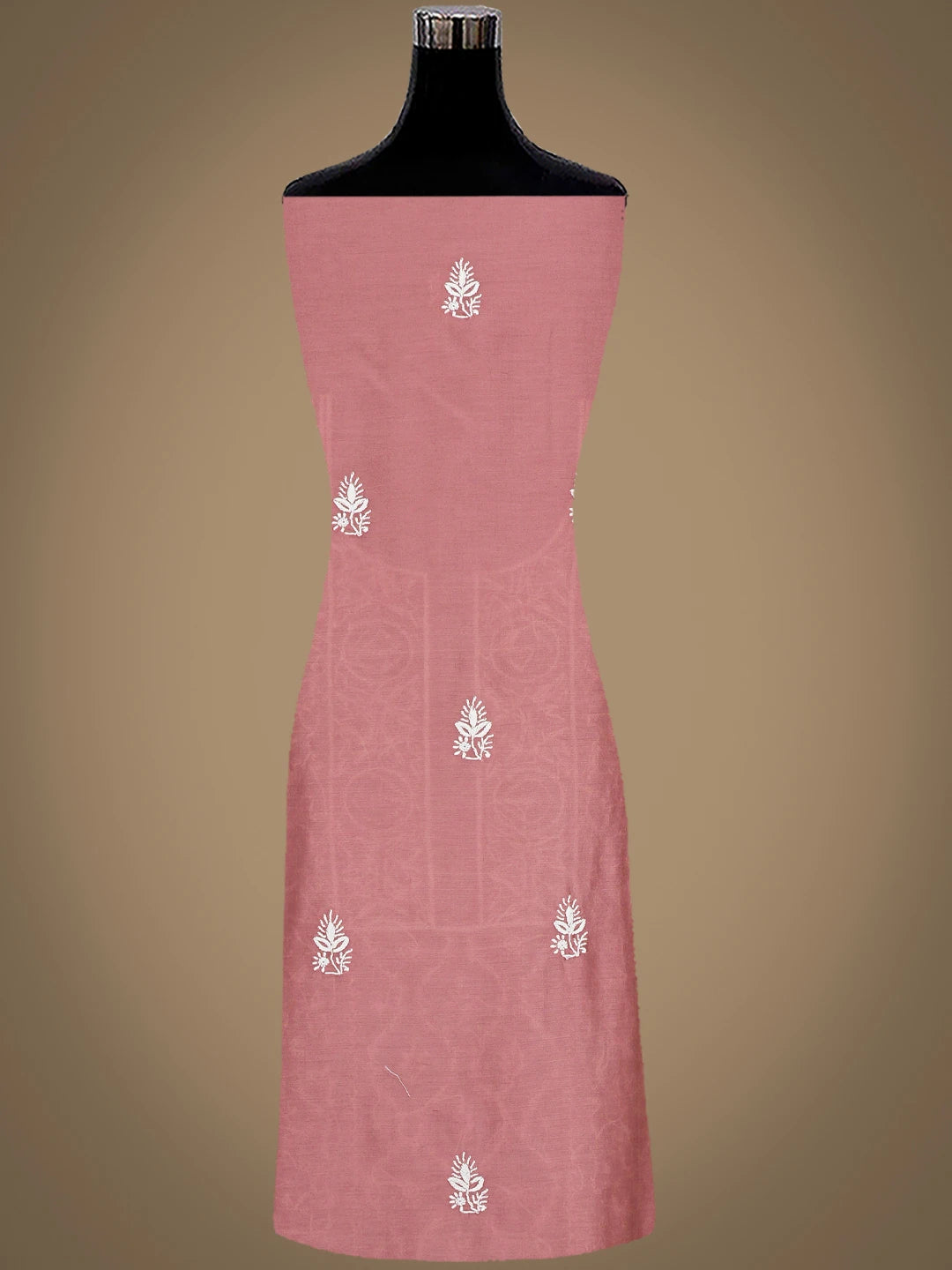 Ada Hand Embroidered Dusty Peach Chanderi Lucknowi Chikankari Unstitched Kurta Dupatta Set 01A932540