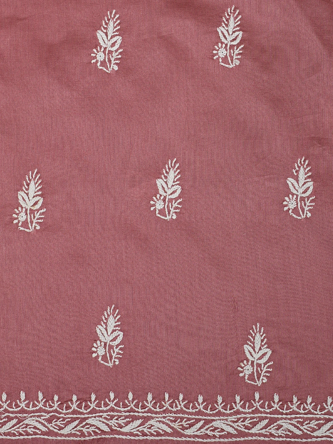 Ada Hand Embroidered Dusty Peach Chanderi Lucknowi Chikankari Unstitched Kurta Dupatta Set 01A932540