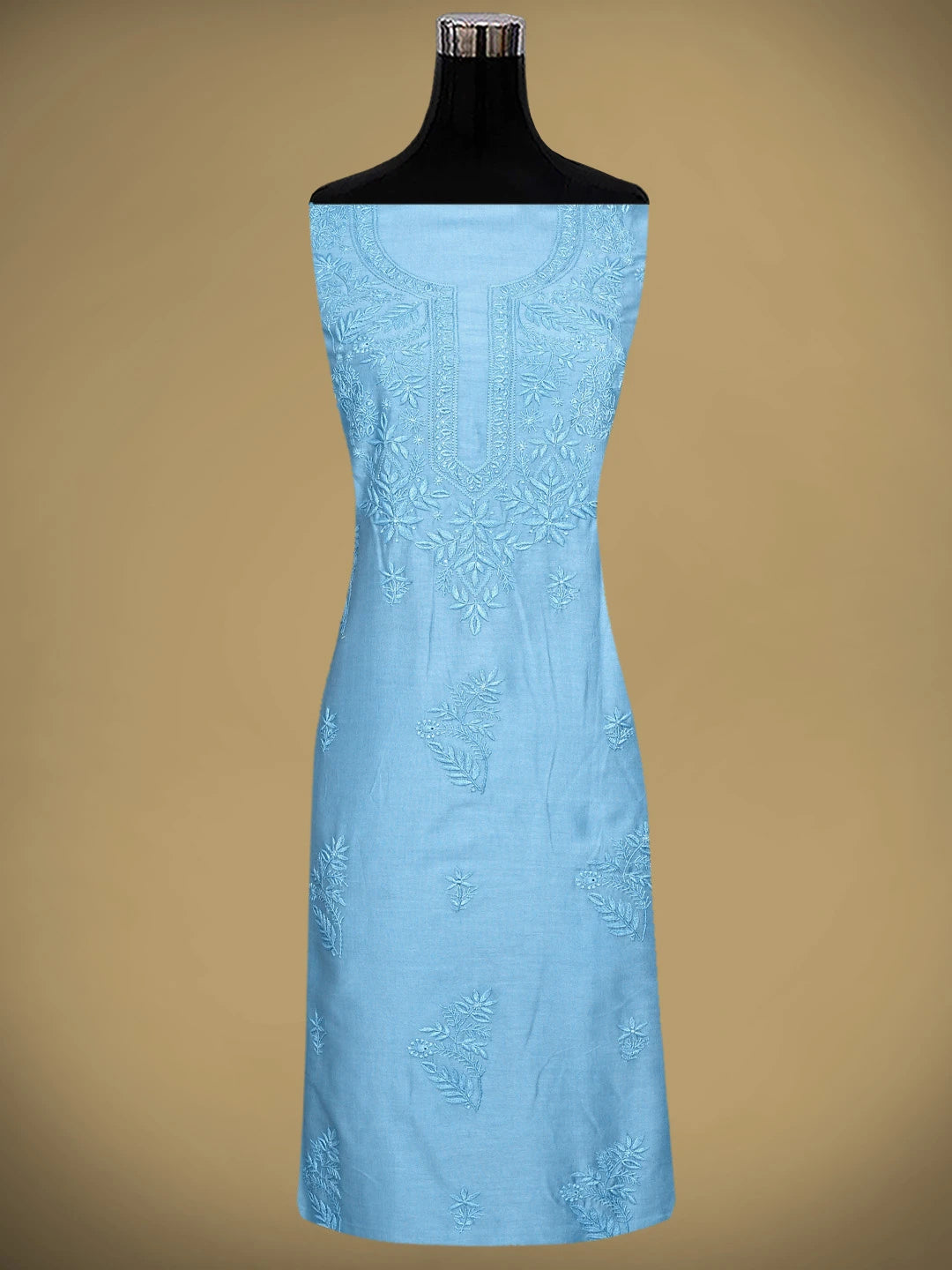Ada Hand Embroidered Steel Blue Chanderi Lucknowi Chikankari Unstitched Kurta Dupatta Set 01A932533