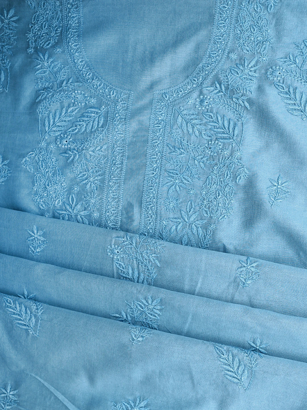 Ada Hand Embroidered Steel Blue Chanderi Lucknowi Chikankari Unstitched Kurta Dupatta Set 01A932533