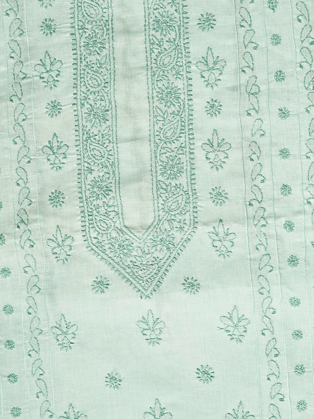 Ada Hand Embroidered Sea Green Cotton Lucknowi Chikankari Unstitched Men's Kurta 01A919634