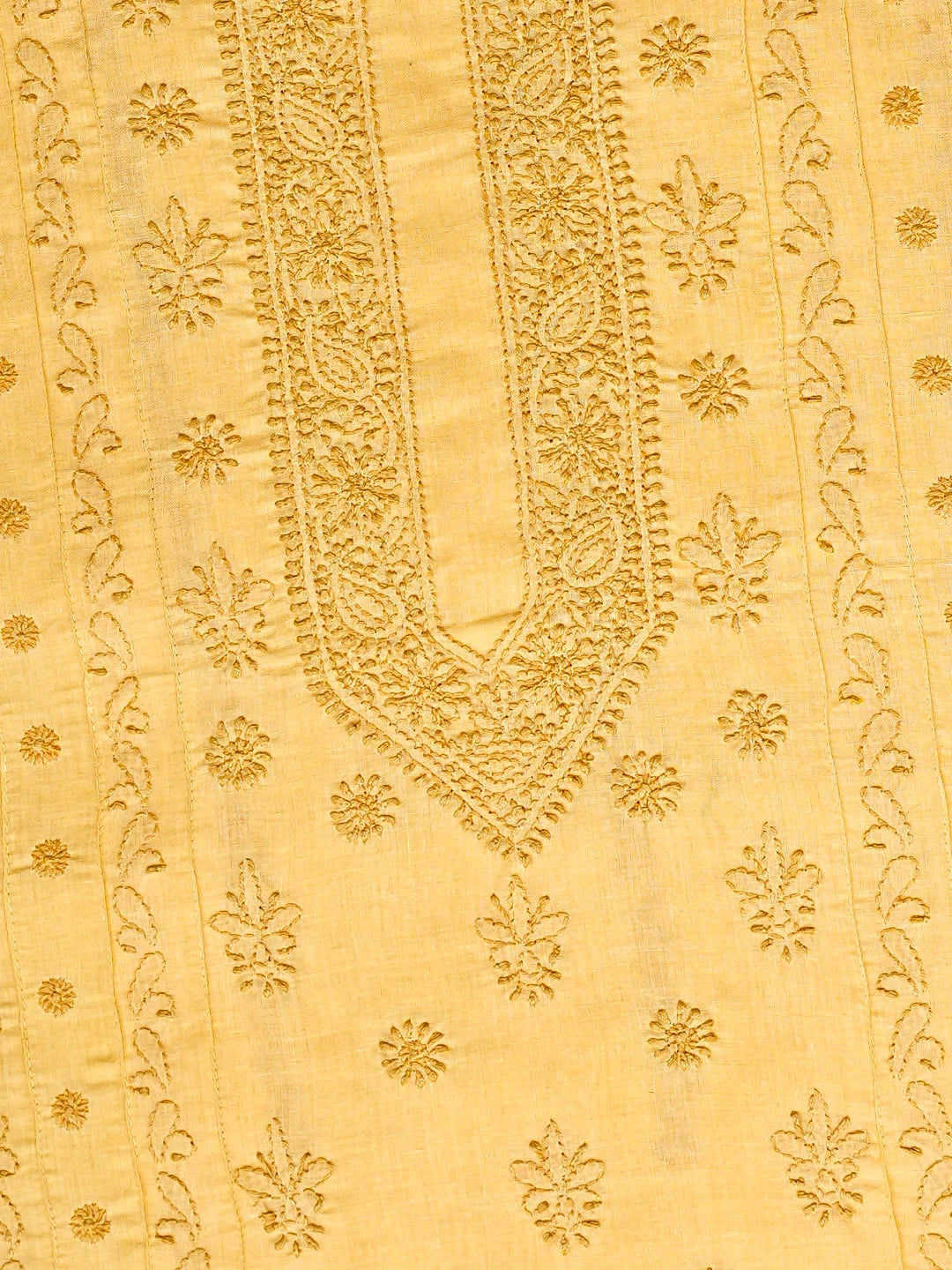Ada Hand Embroidered Yellow Cotton Lucknowi Chikankari Unstitched Men's Kurta 01A919630