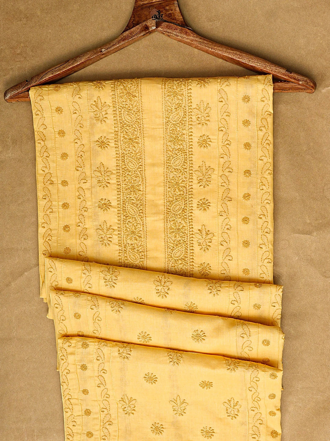 Ada Hand Embroidered Yellow Cotton Lucknowi Chikankari Unstitched Men's Kurta 01A919630