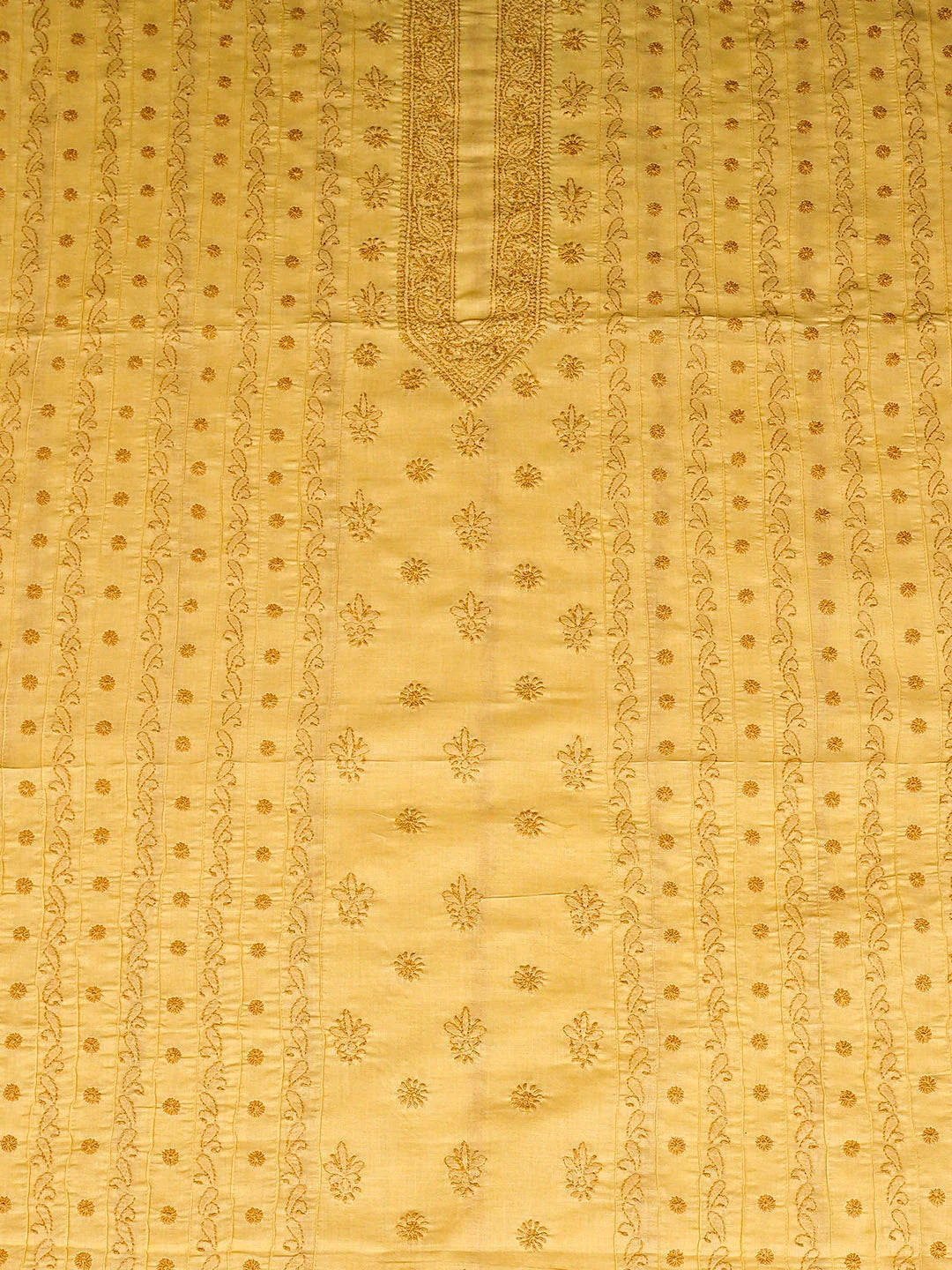 Ada Hand Embroidered Yellow Cotton Lucknowi Chikankari Unstitched Men's Kurta 01A919630