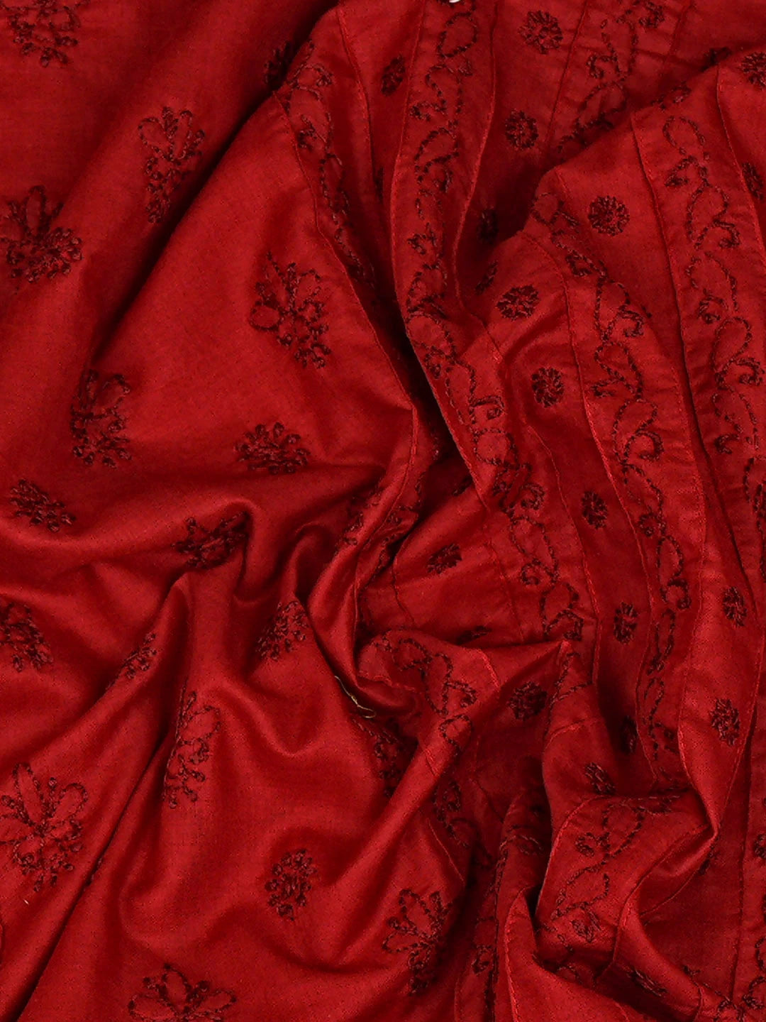 Ada Hand Embroidered Red Cotton Lucknowi Chikankari Unstitched Men's Kurta 01A919632