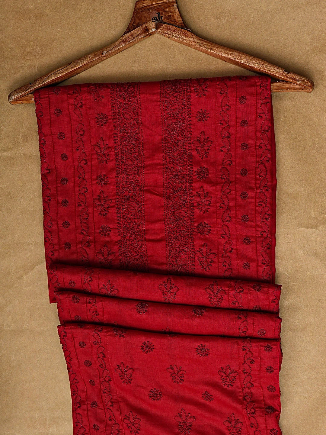 Ada Hand Embroidered Red Cotton Lucknowi Chikankari Unstitched Men's Kurta 01A919632
