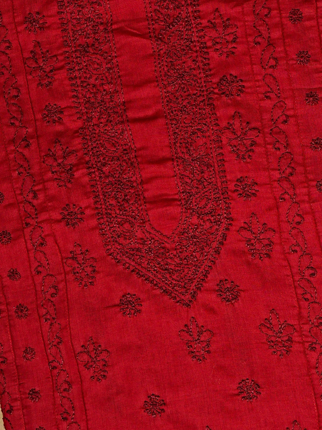 Ada Hand Embroidered Red Cotton Lucknowi Chikankari Unstitched Men's Kurta 01A919632
