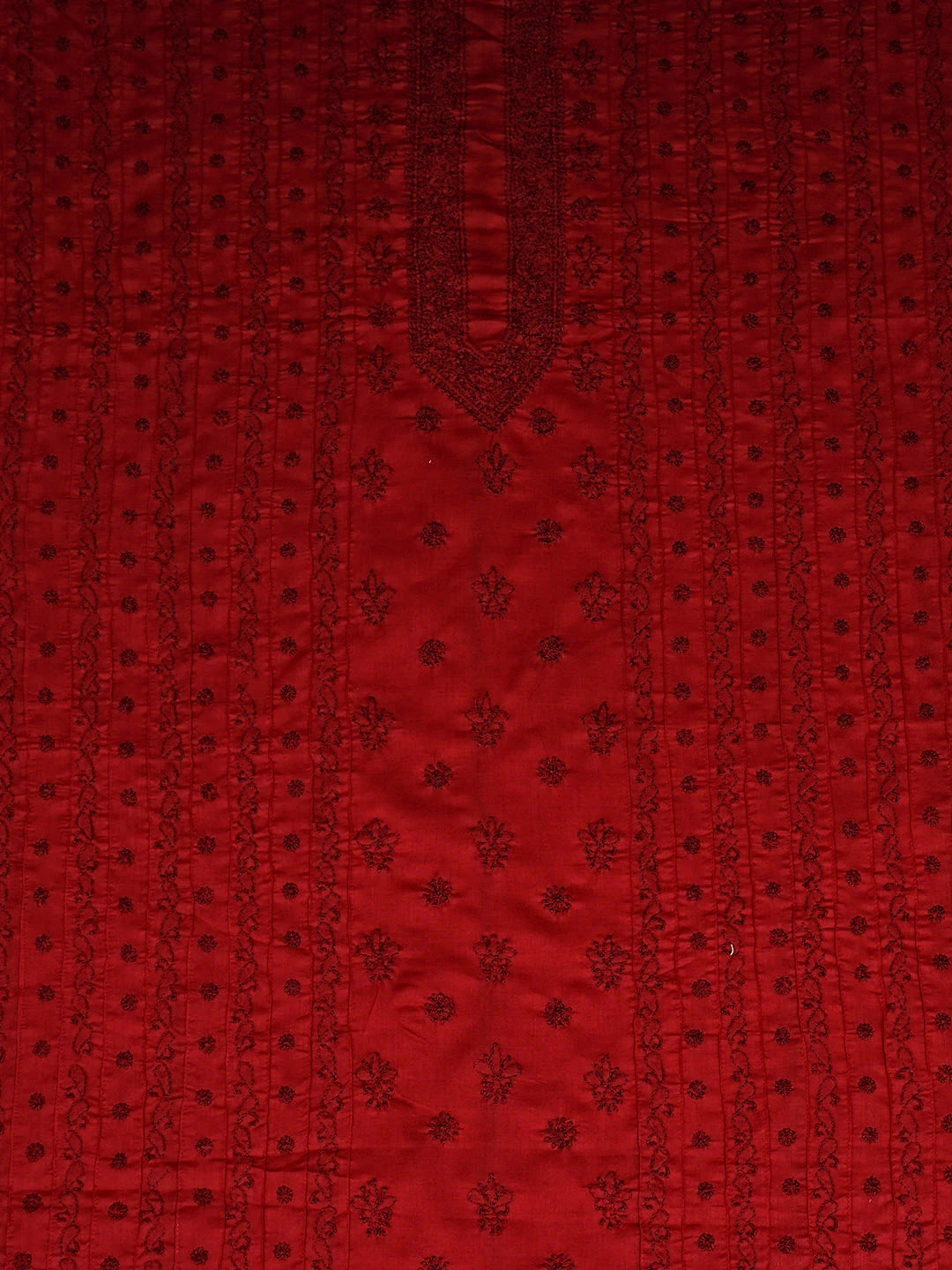 Ada Hand Embroidered Red Cotton Lucknowi Chikankari Unstitched Men's Kurta 01A919632