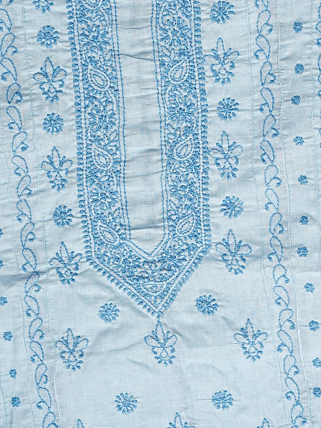 Ada Hand Embroidered Baby Blue Cotton Lucknowi Chikankari Unstitched Men's Kurta 01A919639