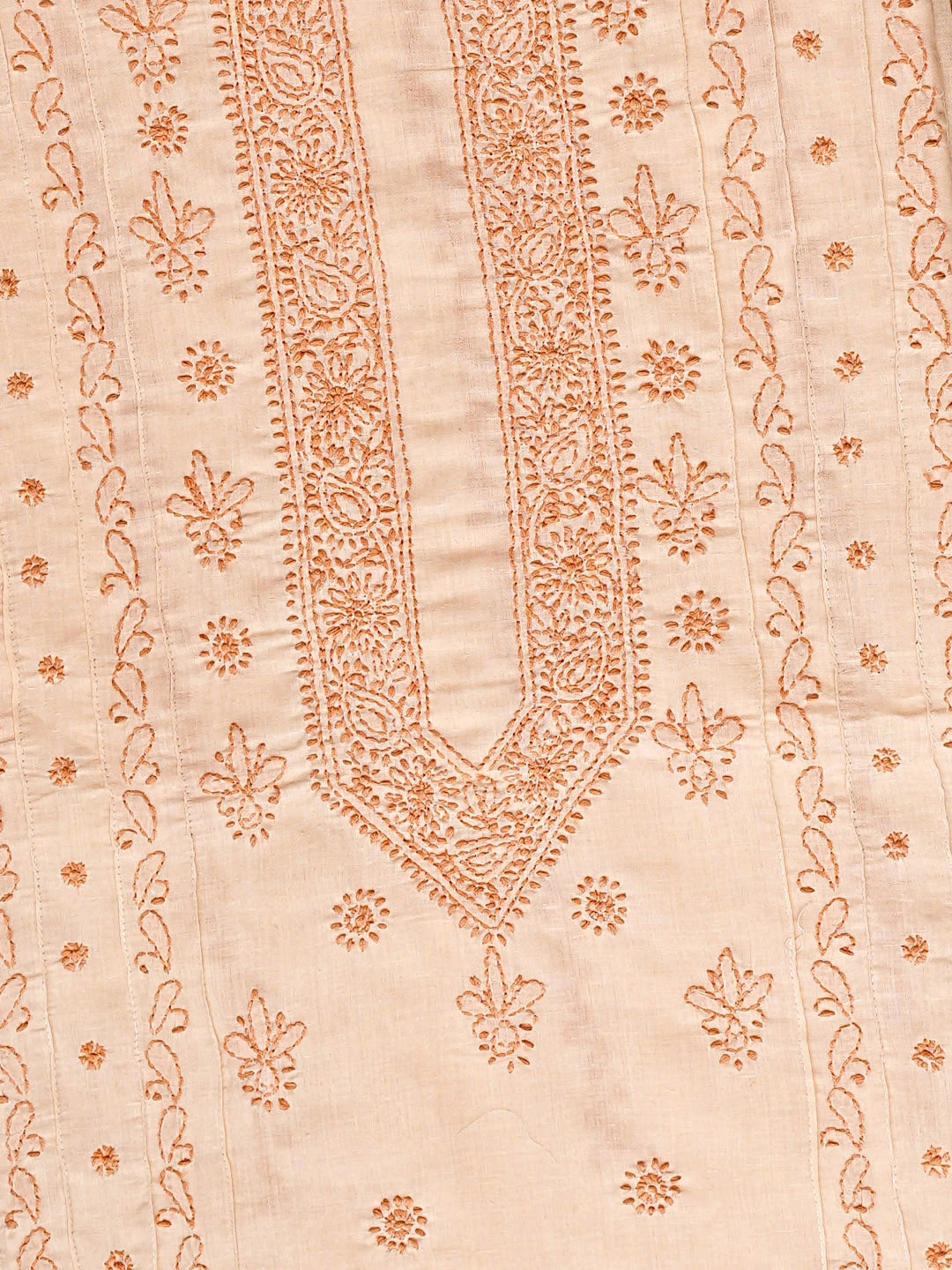 Ada Hand Embroidered Peach Cotton Lucknowi Chikankari Unstitched Men's Kurta 01A919731