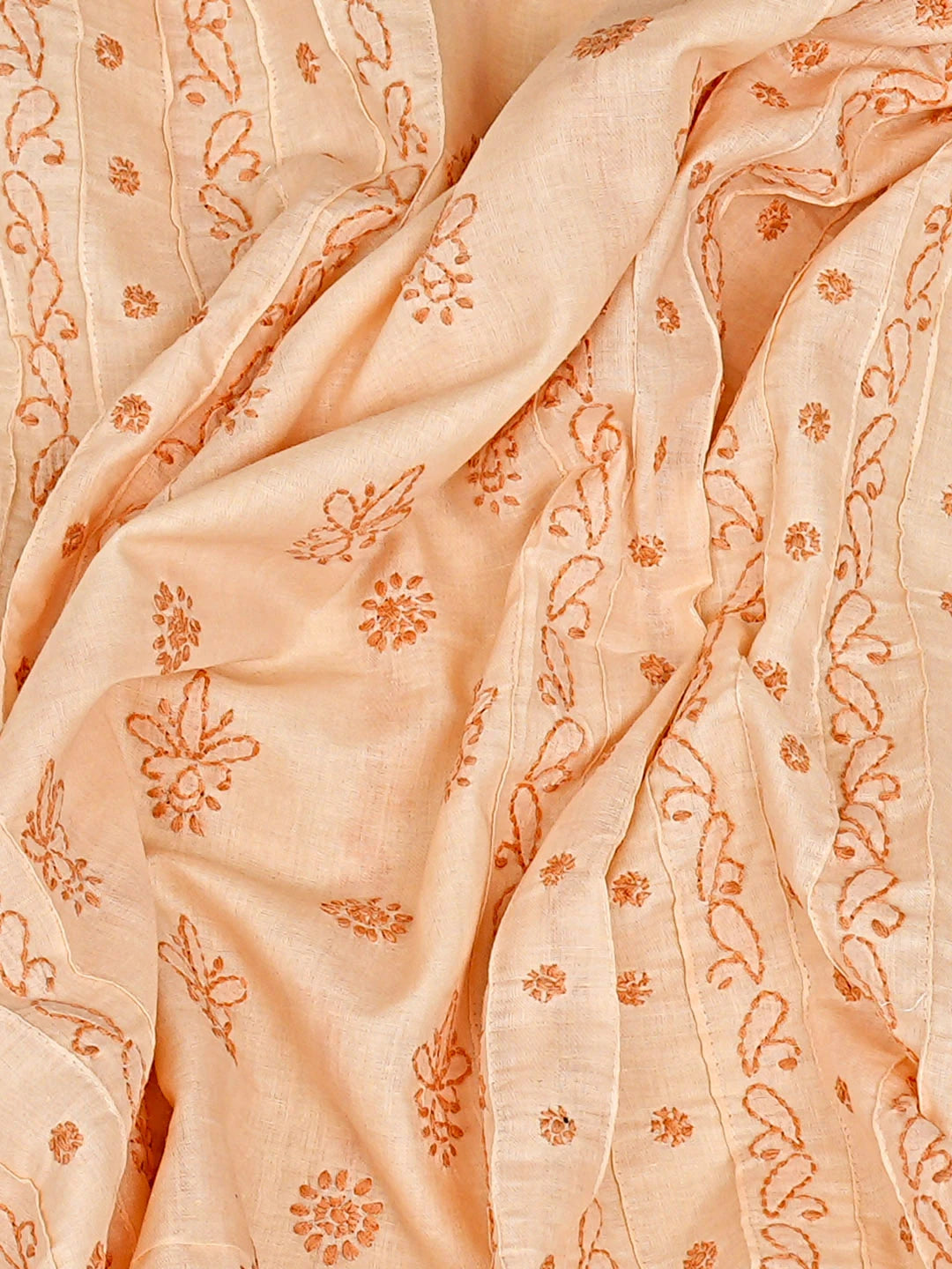 Ada Hand Embroidered Peach Cotton Lucknowi Chikankari Unstitched Men's Kurta 01A919731