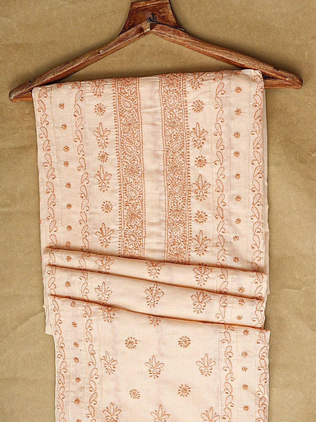 Ada Hand Embroidered Peach Cotton Lucknowi Chikankari Unstitched Men's Kurta 01A919731